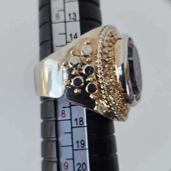 Genuine 9.32 Carat Pink Tourmaline Ring Two Toned Band Sterling Silver Sz 7.5 - Picture 8 of 13